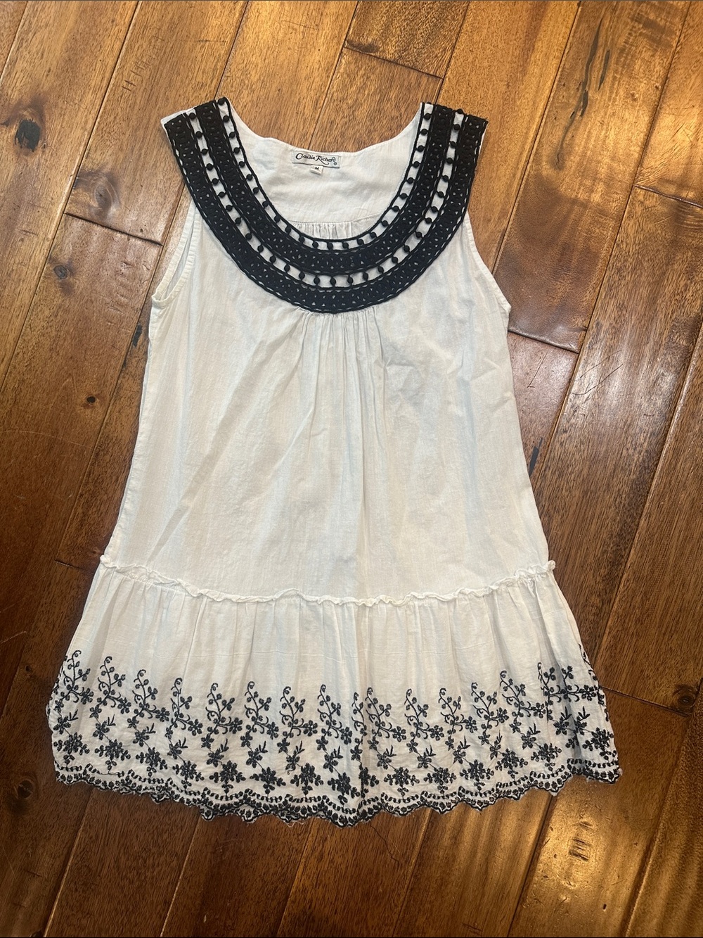 Claudia Richard White Tank with Black Crochet Accents